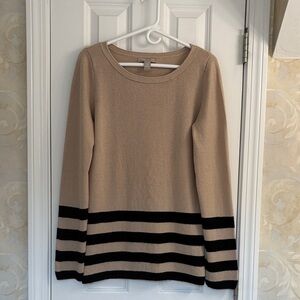 Banana Republic Wool Cashmere Long Silhouette Tan and Black Striped Sweater